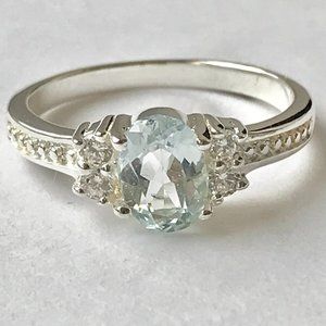 Vintage Silver Blue Topaz Cocktail Ring Size 6 8 9 Plated Oval Cut Gemstone